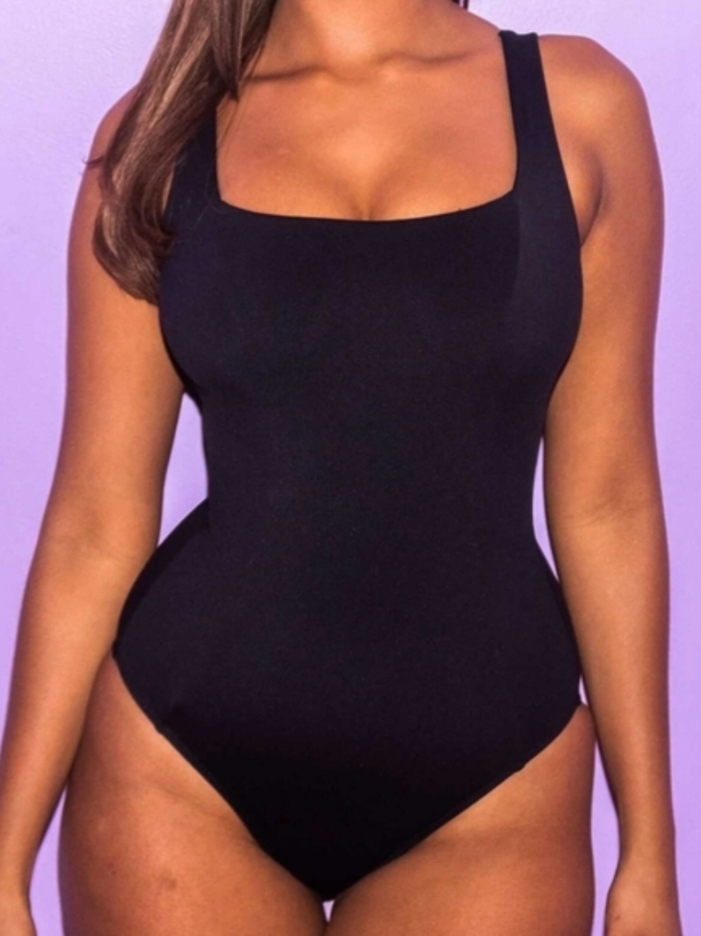 Very Flattering - Sculpting Black Square-Neck One-Piece Cheeky Swimsuit - Picture 6 of 7